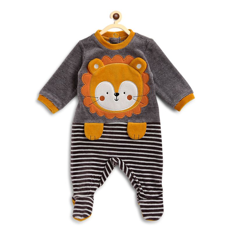 Infants Medium Grey Velour Nappy Opening Babysuit image number null
